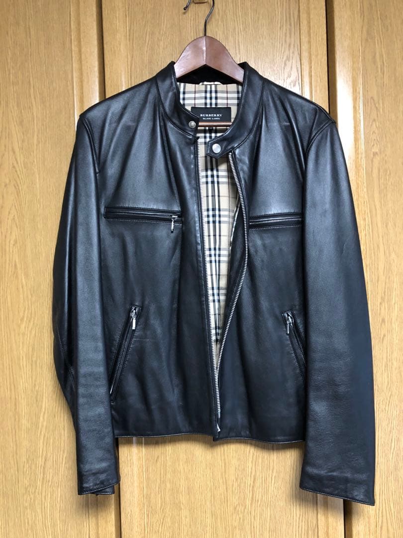 バーバリーブラックレーベル　シングルライダース　レザー　羊革　Burberry