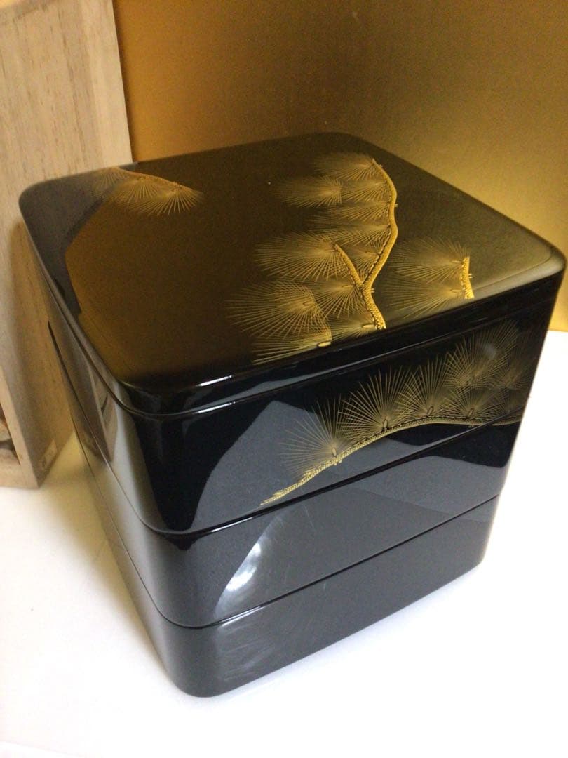 輪島塗 沈金 重箱 共箱付き