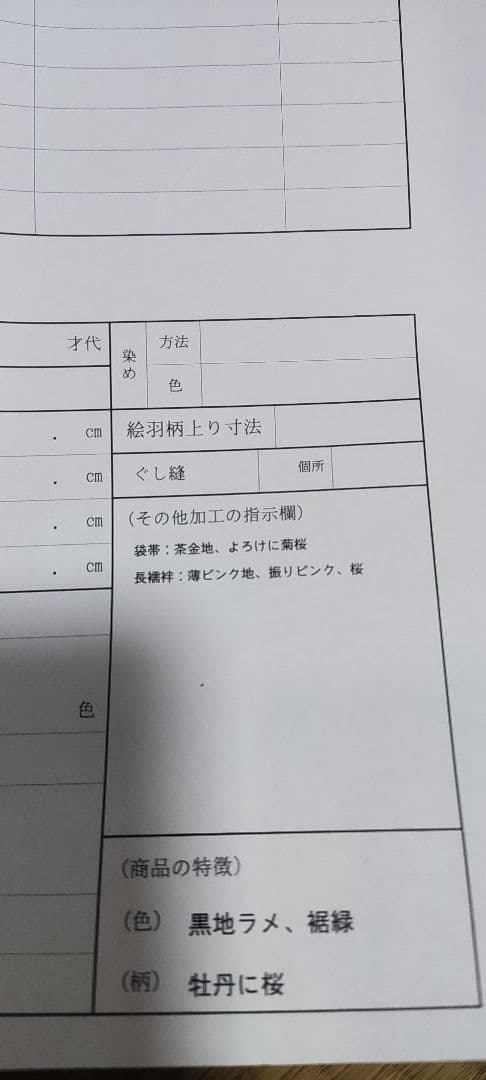 着物 振袖 正絹 未使用 (色)黒地ラメ、裾緑 (柄) 牡丹に桜 身丈164cm