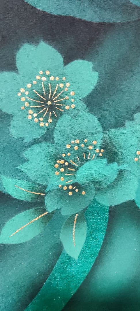 着物 振袖 正絹 未使用 (色)黒地ラメ、裾緑 (柄) 牡丹に桜 身丈164cm