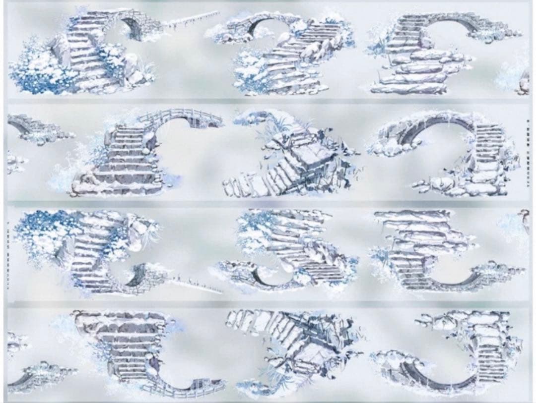 PET 溪桥横斜・冬 6cm×5m 海外マスキングテープ　海外マステ　階段　雪