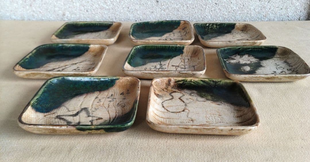 加藤作助　織部絵変わり銘々皿　8枚