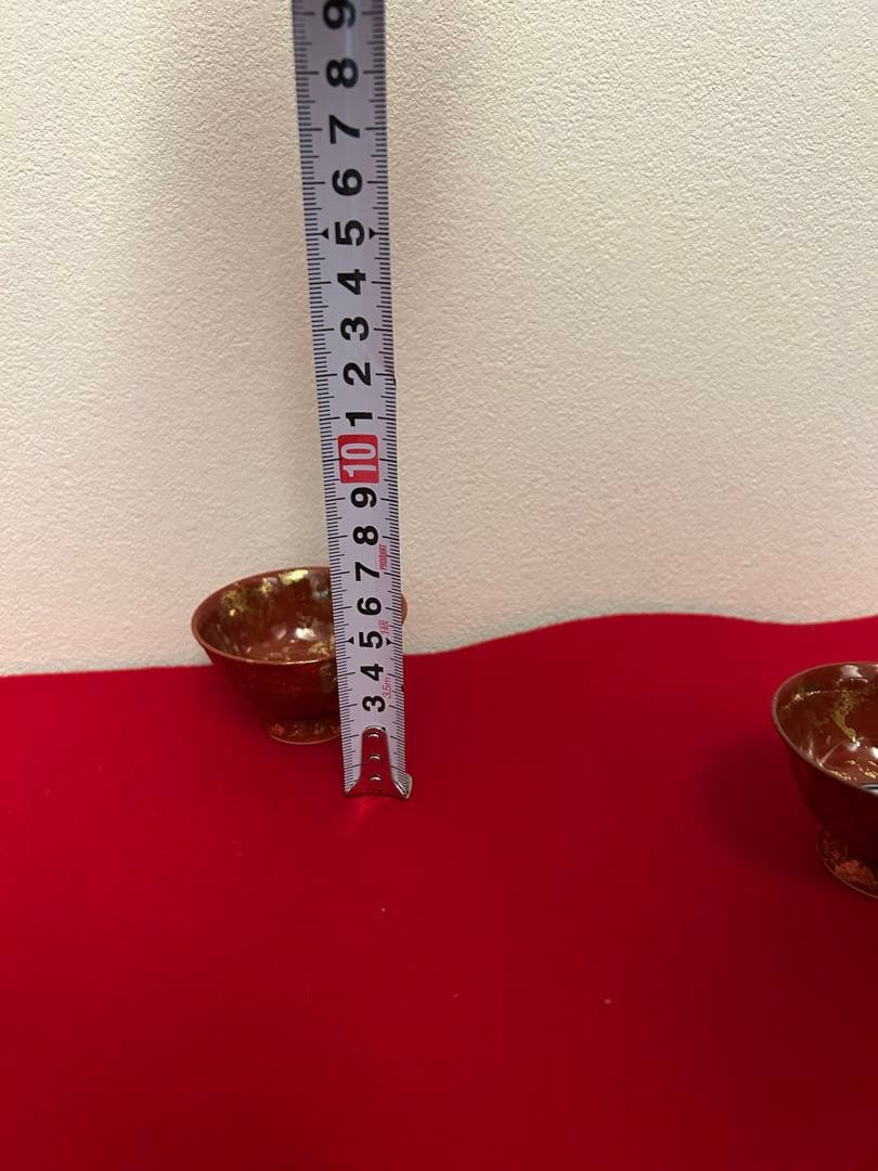 松谷窯/赤地金箔散 福禄寿酒盃　五客