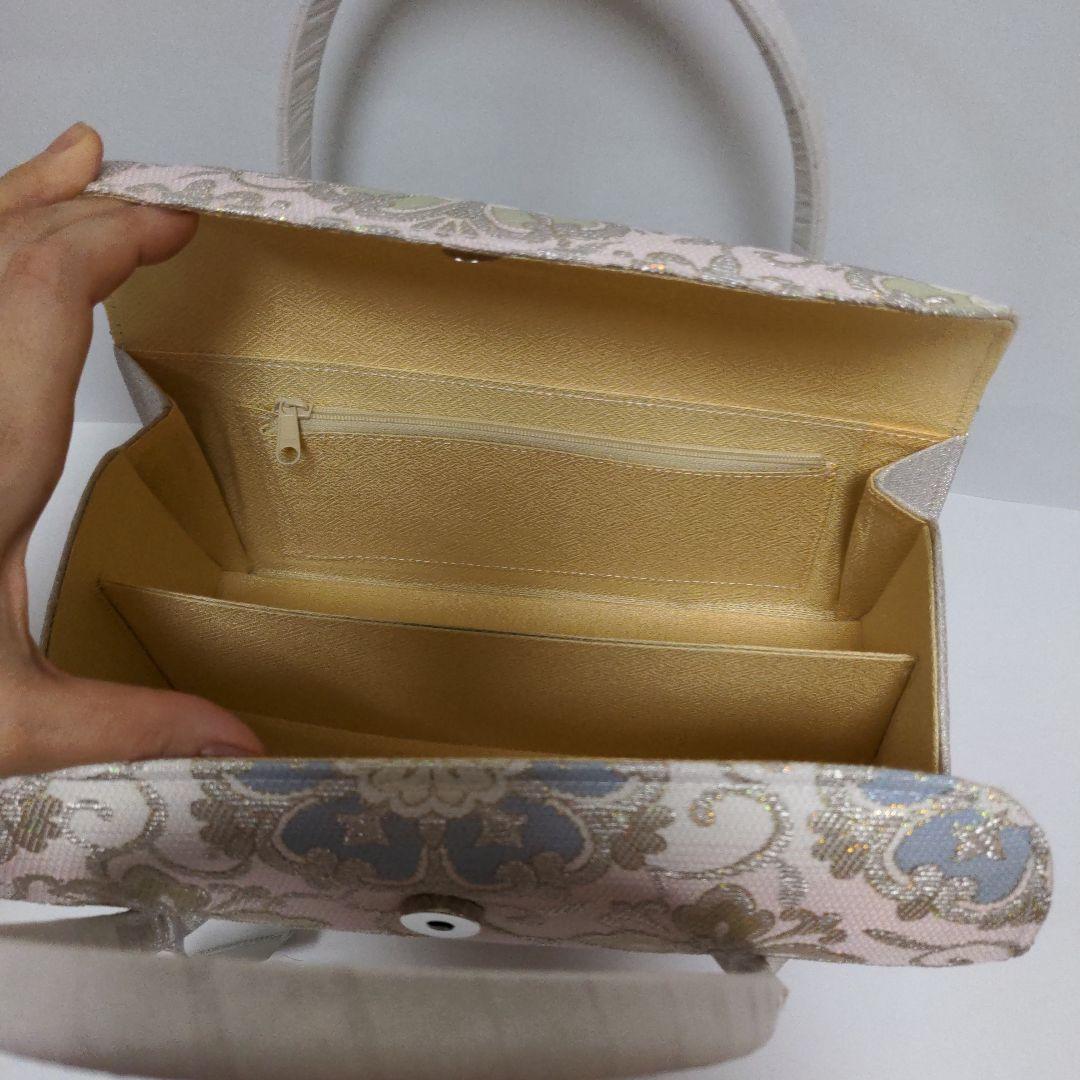 和装バッグ　かぶせ　七宝つなぎ　シルバー　利休バック　ガード加工済　衿秀　和想庵