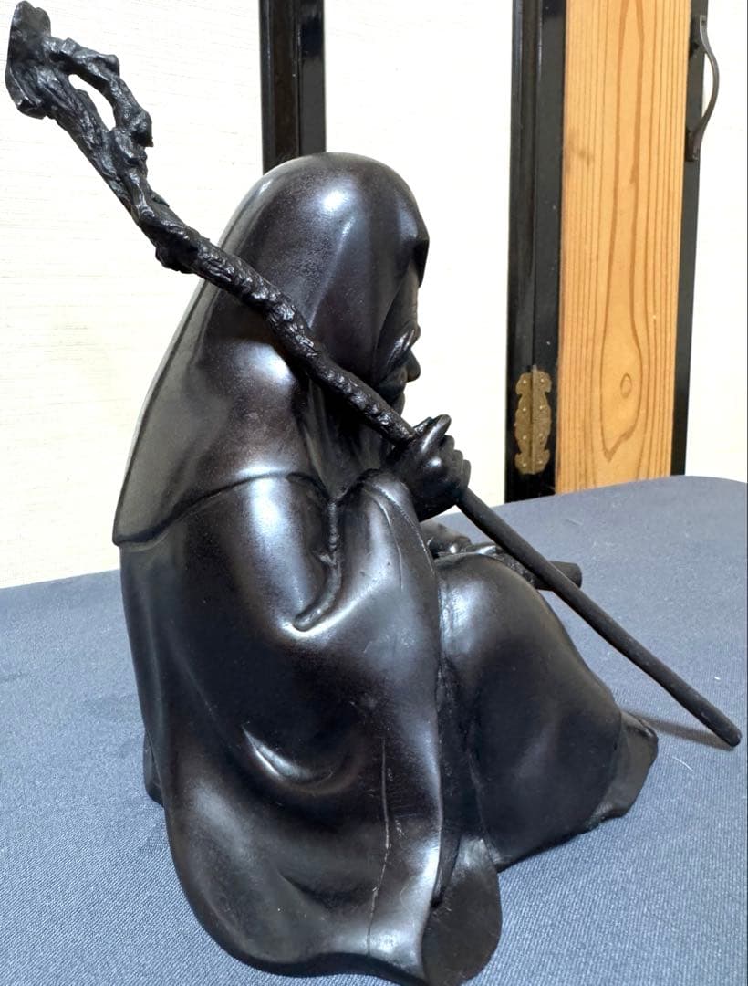 ブロンズ 寿老人 杖付き 置物