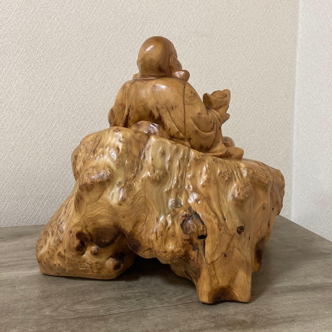 大型　天然木　木彫り　七福神　布袋様　中国美術　置物〈検 オブジェ　 仏像　瘤木