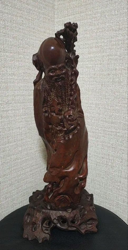 中国 木彫　置物　桃仙人　寿老人　仏像　47cm