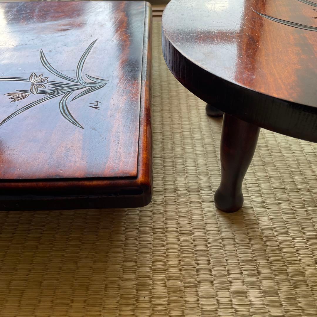 香川漆器 讃岐彫　花模様　飾り台　テーブル　机　卓上　台座　仙　漆　木工品　彫刻