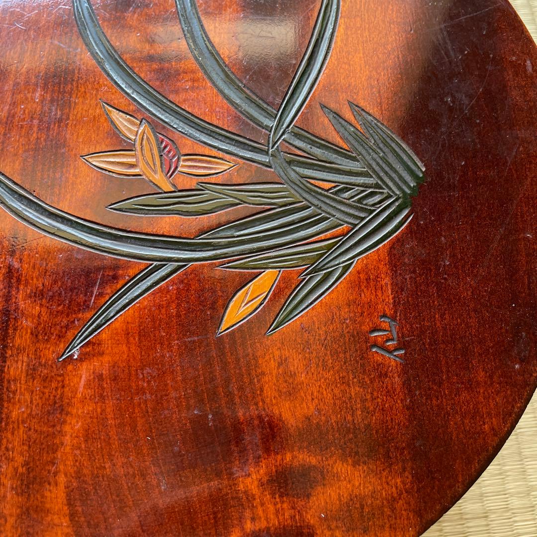 香川漆器 讃岐彫　花模様　飾り台　テーブル　机　卓上　台座　仙　漆　木工品　彫刻