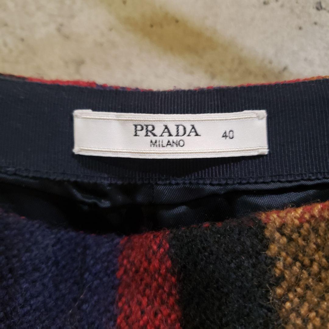 PRADA チェック柄 ミディアム バージンウール スカート カジュアル プラダ