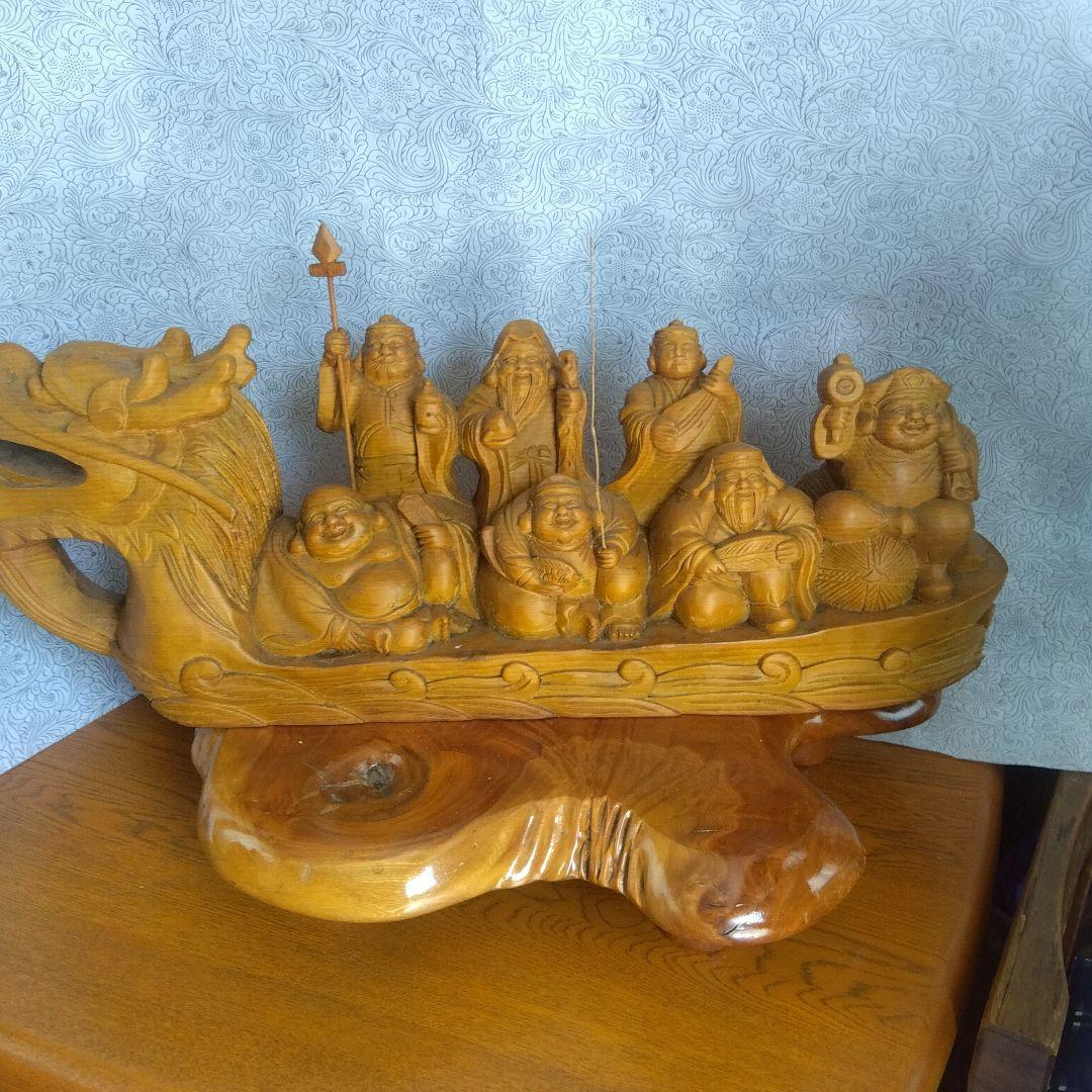 龍に乗った七福神　縁起物　中古品　 木製