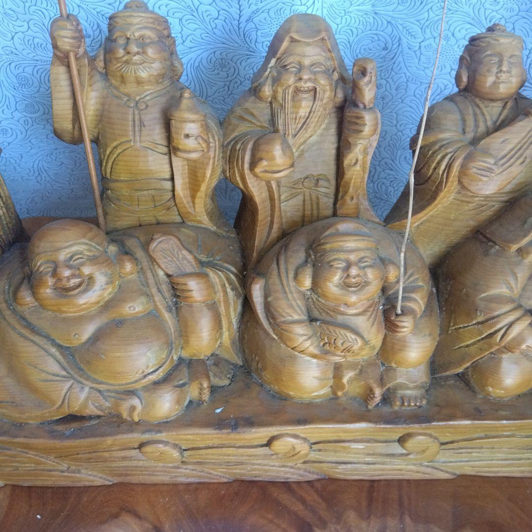 龍に乗った七福神　縁起物　中古品　 木製