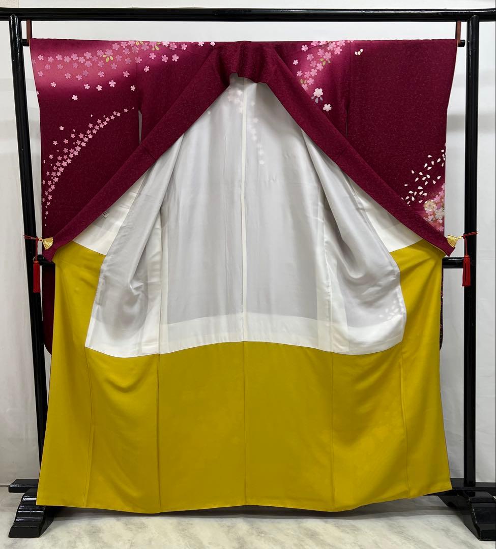 振り袖　フルセット　長襦袢　成人式　 金彩加工　刺繍入り　金通し　ワイン 655