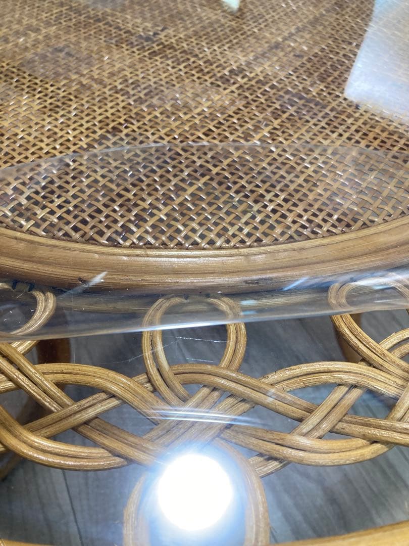 おしゃれ　ラタン　強化ガラス　テーブル　全国送料無料