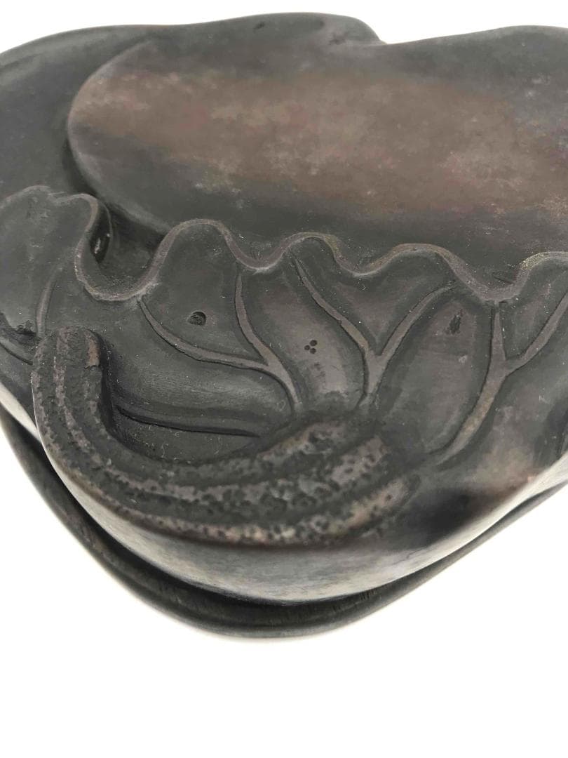 古端渓硯　清時代　蓮型硯　唐木蓋付き　極上品　時代物　初出し物(A-56)