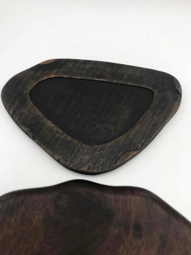 古端渓硯　清時代　蓮型硯　唐木蓋付き　極上品　時代物　初出し物(A-56)