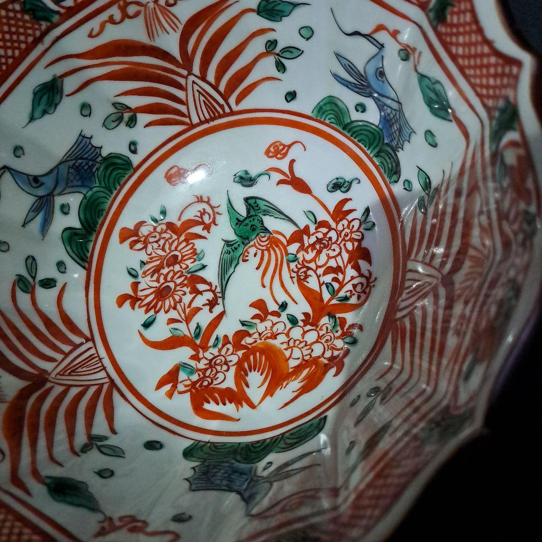 永楽善五郎　九谷赤絵　　中鉢　紅縁輪花鉢　明治 大日本永楽造　共布、共箱入