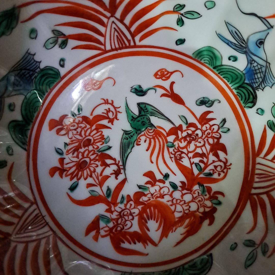 永楽善五郎　九谷赤絵　　中鉢　紅縁輪花鉢　明治 大日本永楽造　共布、共箱入