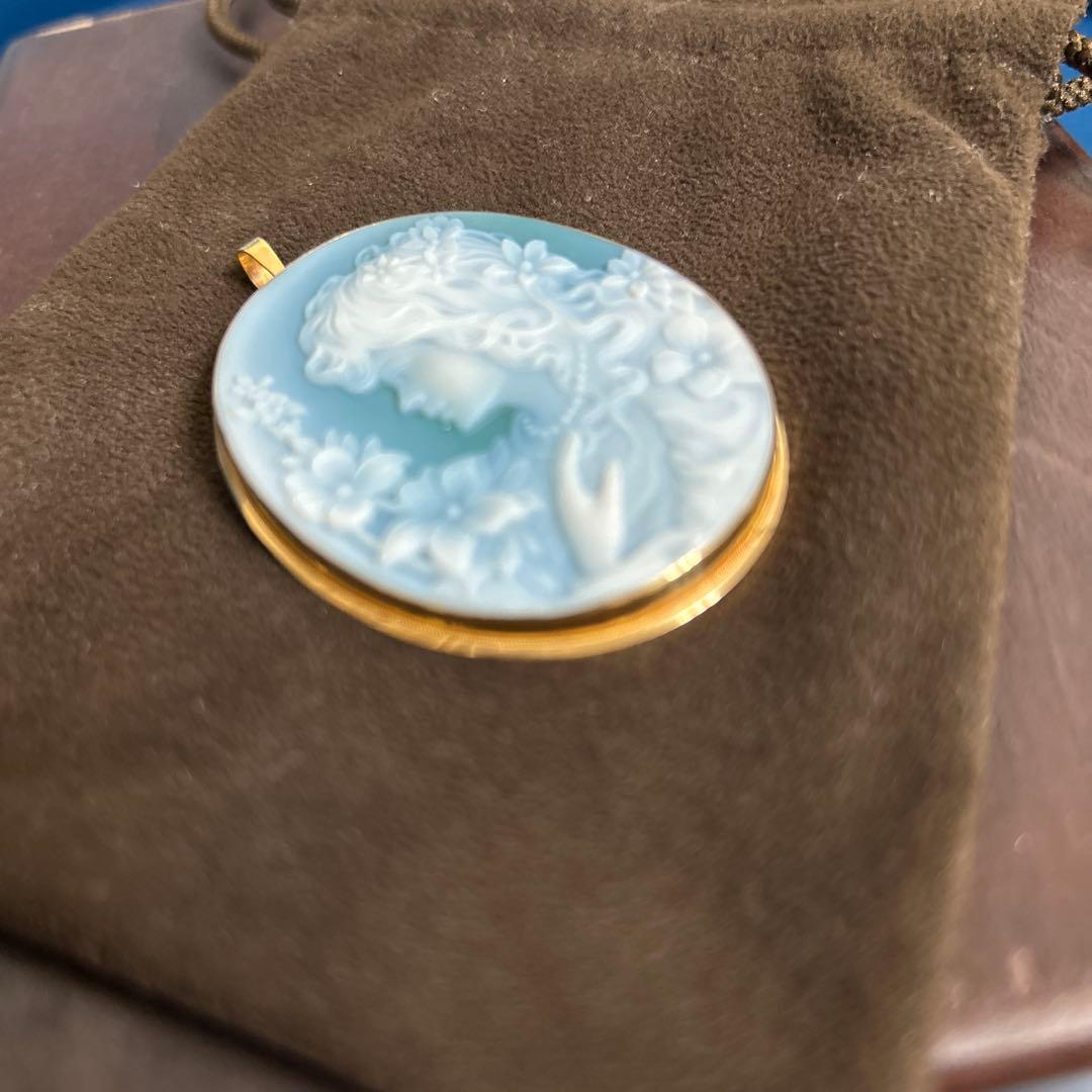 K18ストーンメノウカメオペンダント：ブローチ