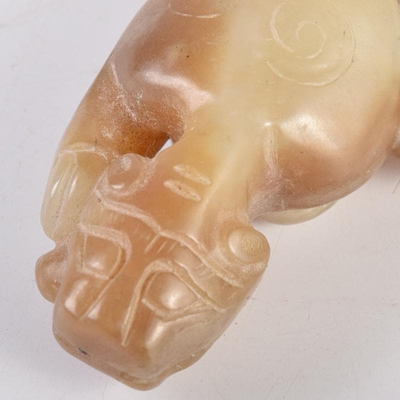 中国　玉石彫刻　神獣　根付　紙鎮　置物　4点まとめて　D　R8460