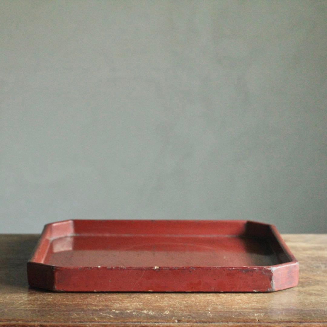 隅切 折敷 朱塗り 盆 古美術 古道具 アンティーク 盆 折敷盆