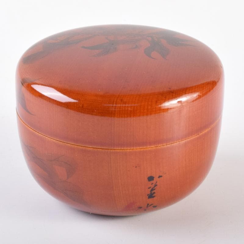 茶道具　朱塗　花草文　棗　在銘　共箱　V　6891