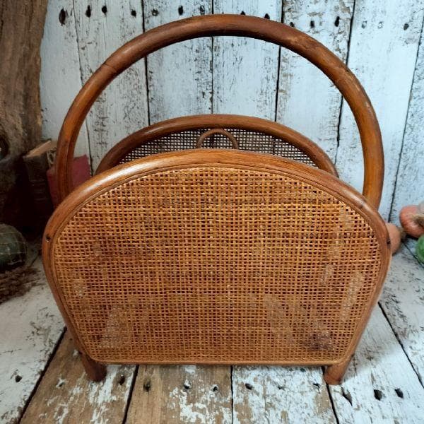 70-80s ヴィンテージ ラタン マガジンラック ブックスタンド 籐 本立て