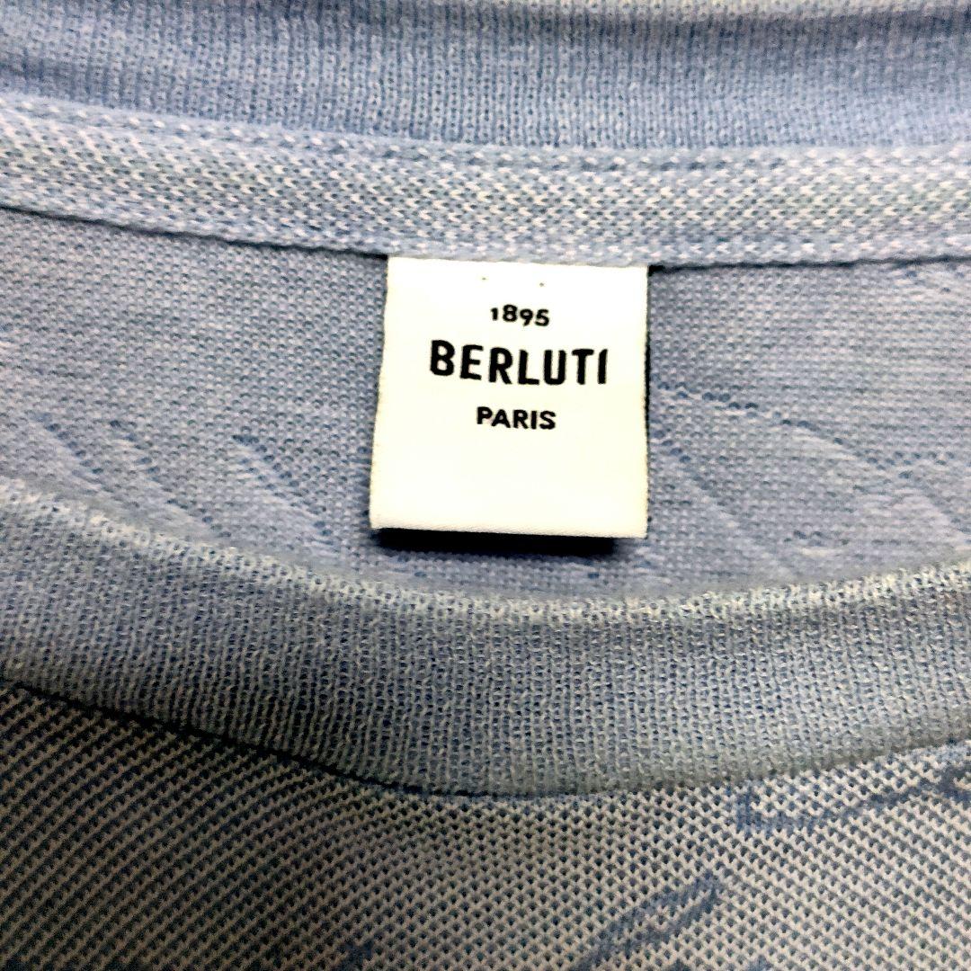 【美品/Lサイズ】ベルルッティ スクリット カリグラフィー 刺繍Tシャツ ブルー