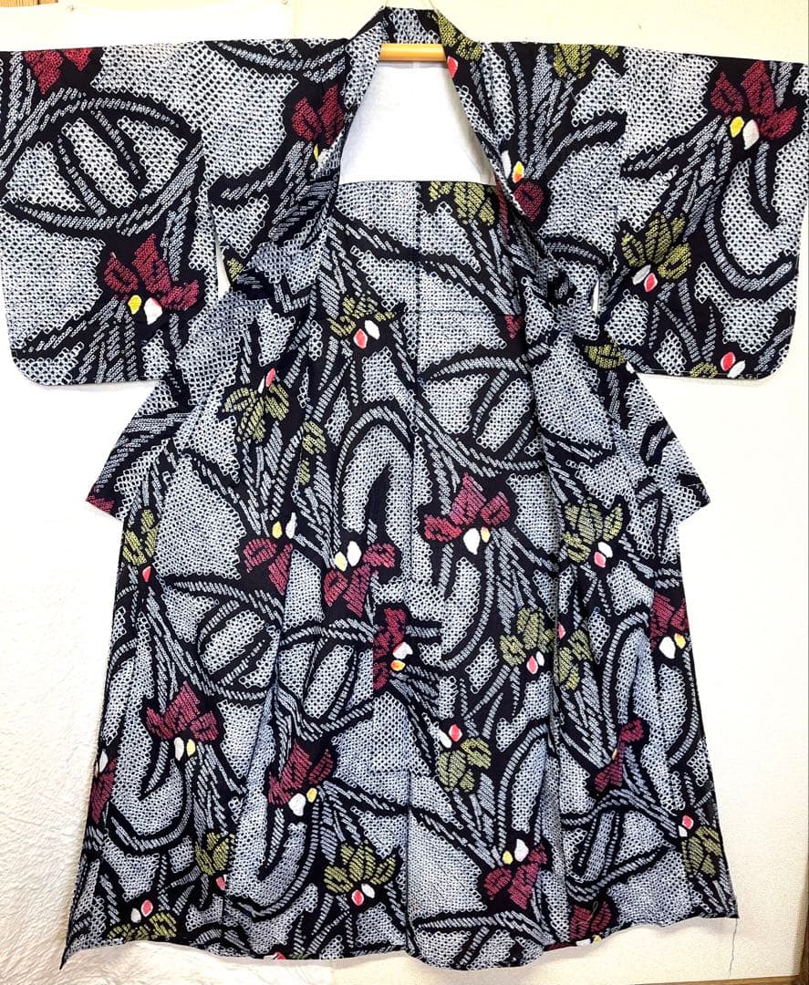 有松鳴海絞り　浴衣　あやめ　159cm　（208）