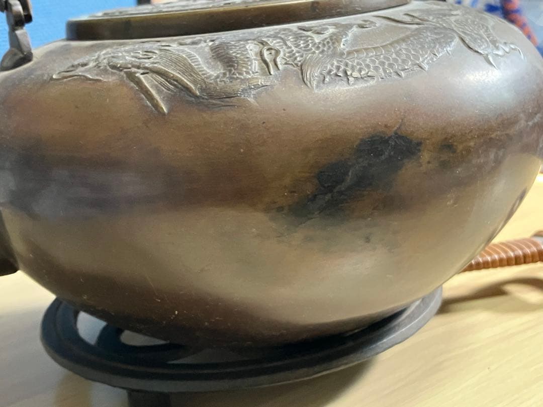 鉄瓶　竜 龍の紋様　鳳凰　鉄瓶置き　セット売り