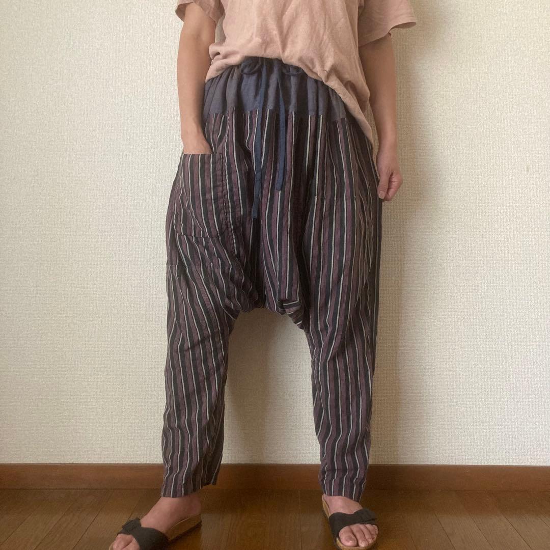 古布リメイク 風呂敷 縞木綿 ピエロもんぺ サルエル モンキーパンツ