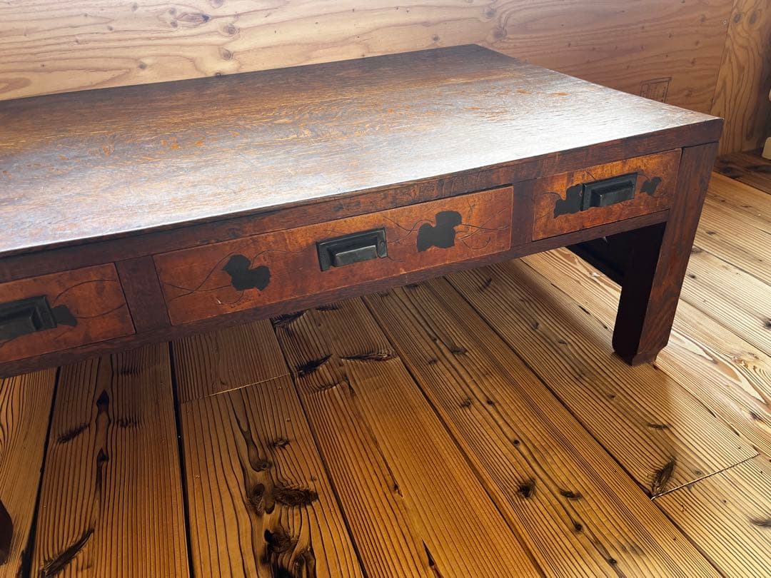 古い木製文机 3引き出し TVテレビ台アンティークヴィンテージ昭和レトロ古道具