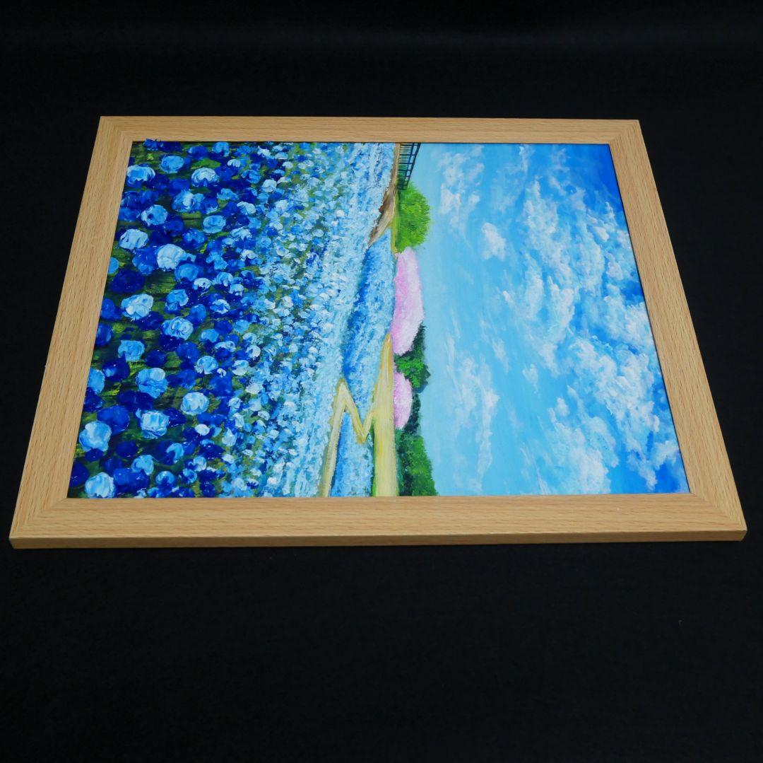 油絵 油彩 油彩画 絵 絵画 【ネモフィラと桜】