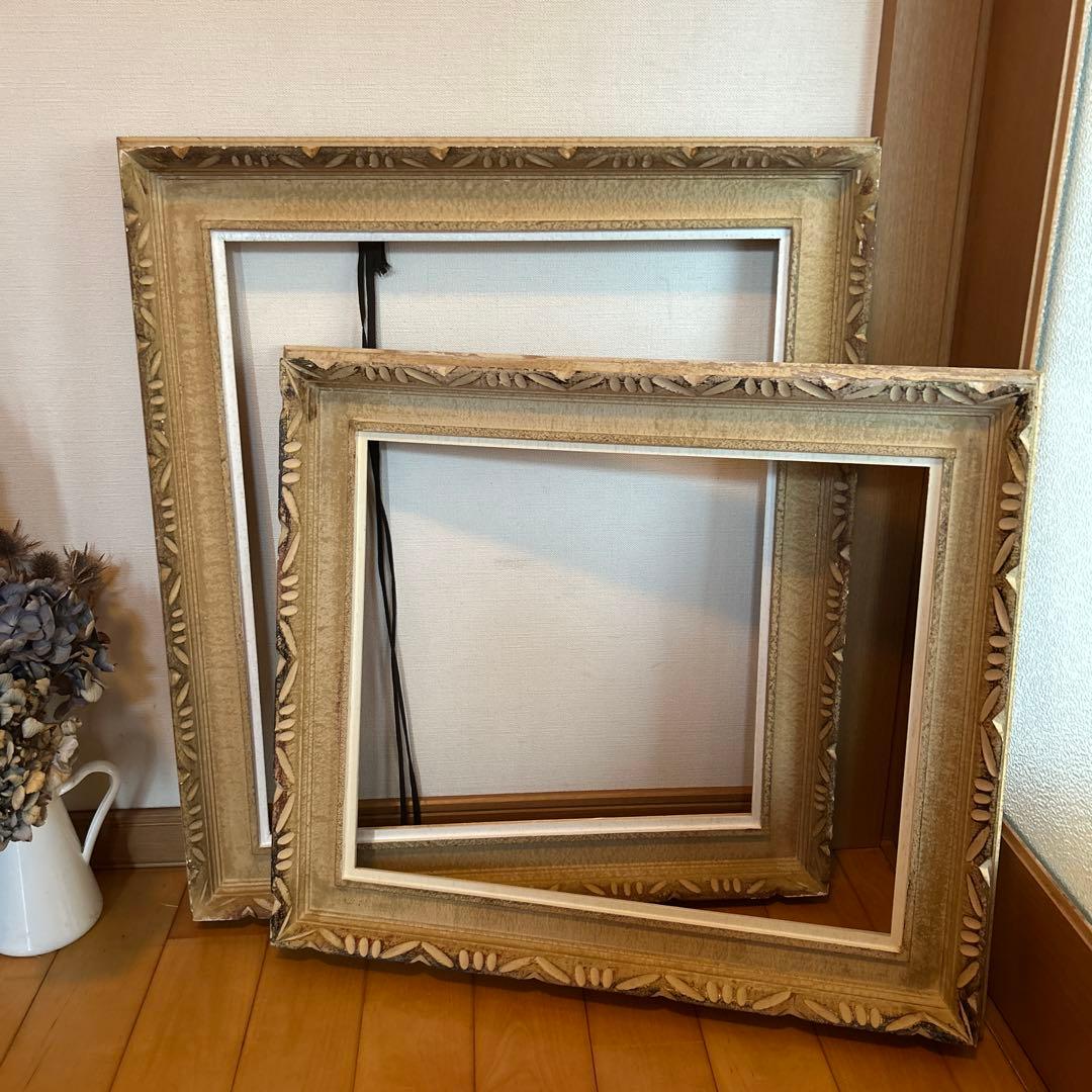 レトロ！ヴィンテージ！アンティークフレーム2枚　古道具　木製額縁　ニチガク