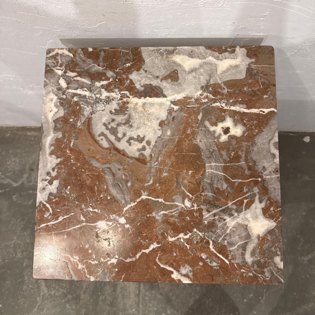 ヴィンテージ　木製サイドテーブル　引き出し/扉収納付き　大理石天板