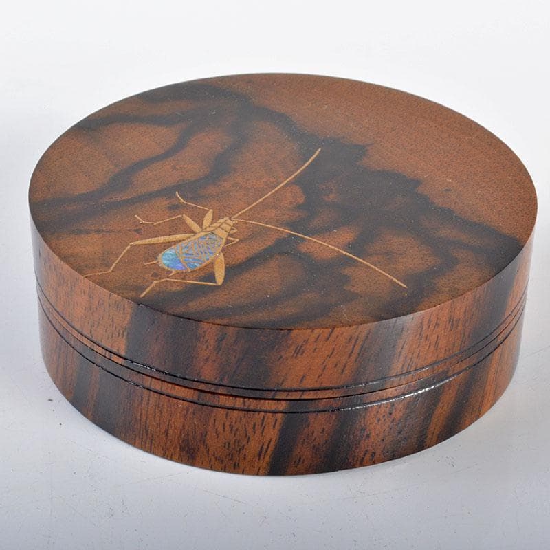 茶道具　福田耕一作　黒柿　鈴虫蒔絵　螺鈿装飾　香合　共箱　M　R4255