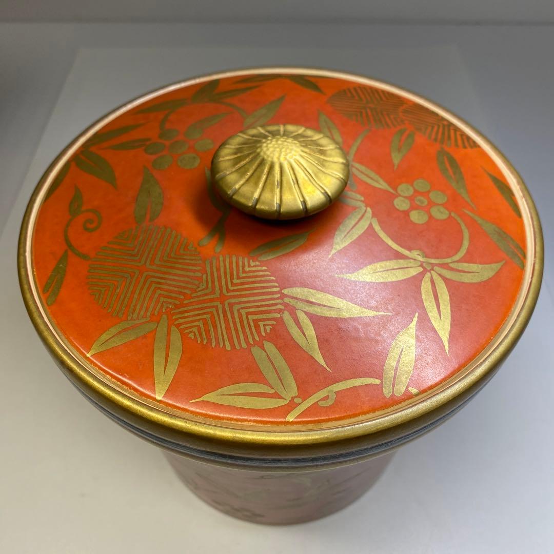 専用　森里陶楽　赤地金蘭松竹梅水指　共箱直径17.5㎝　東Y6-0809①タトチ