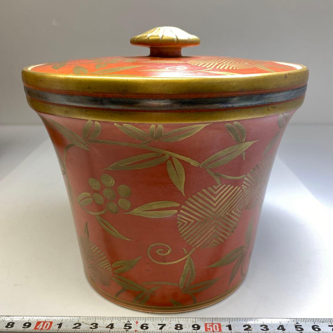 専用　森里陶楽　赤地金蘭松竹梅水指　共箱直径17.5㎝　東Y6-0809①タトチ