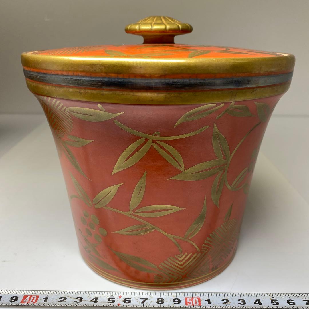 専用　森里陶楽　赤地金蘭松竹梅水指　共箱直径17.5㎝　東Y6-0809①タトチ