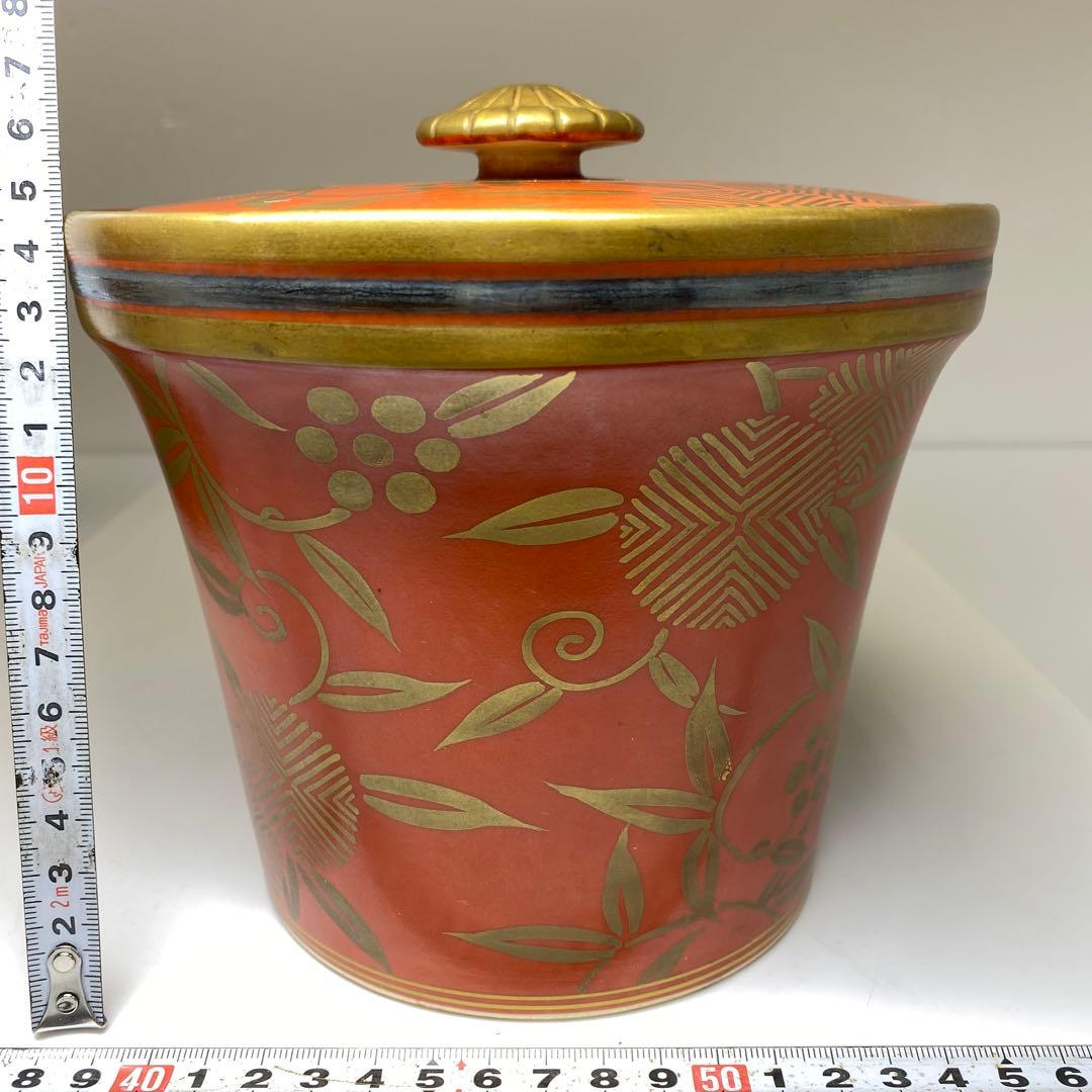 専用　森里陶楽　赤地金蘭松竹梅水指　共箱直径17.5㎝　東Y6-0809①タトチ