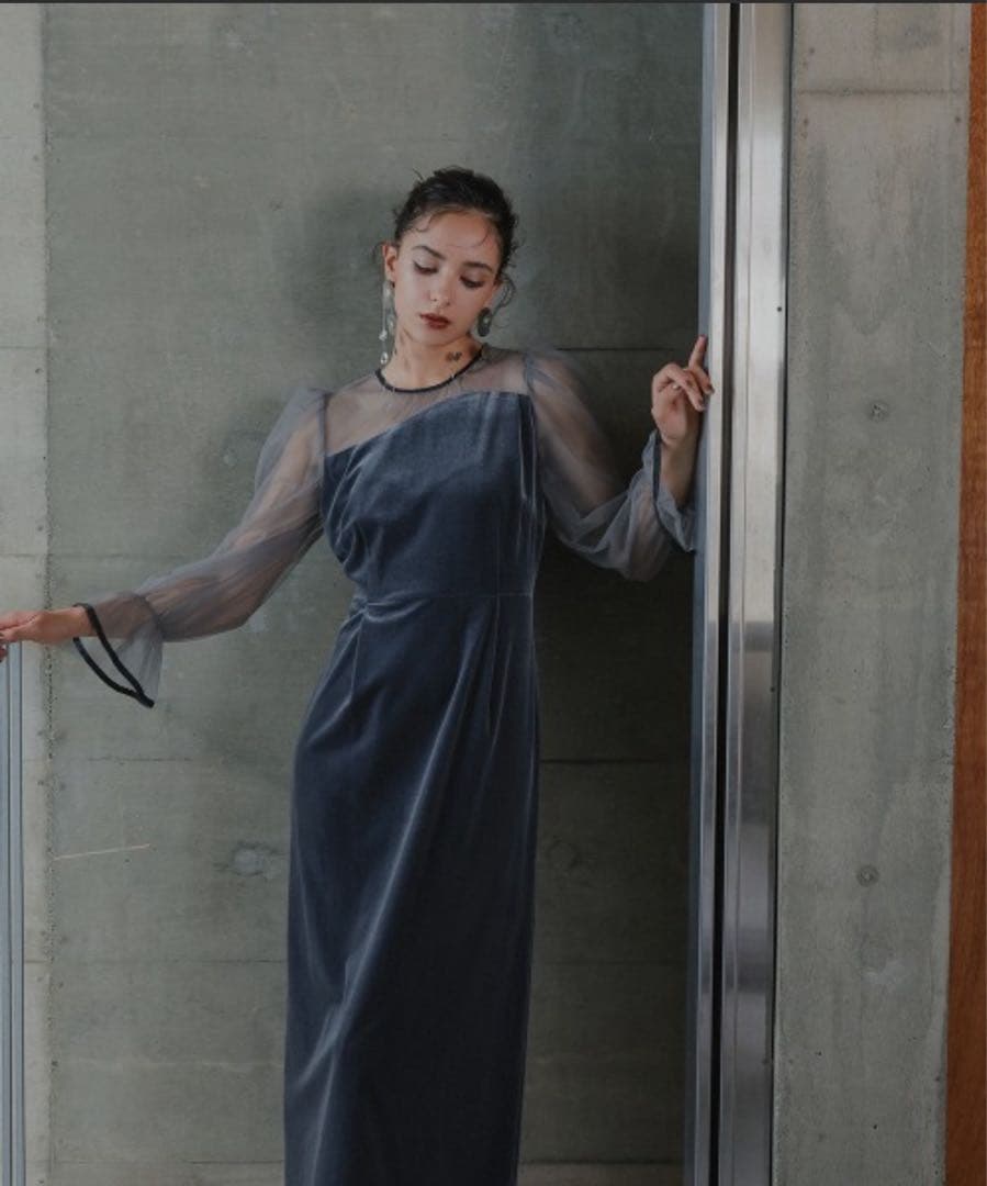 アシメデザインベロアワンピースドレス〔Callarus〕