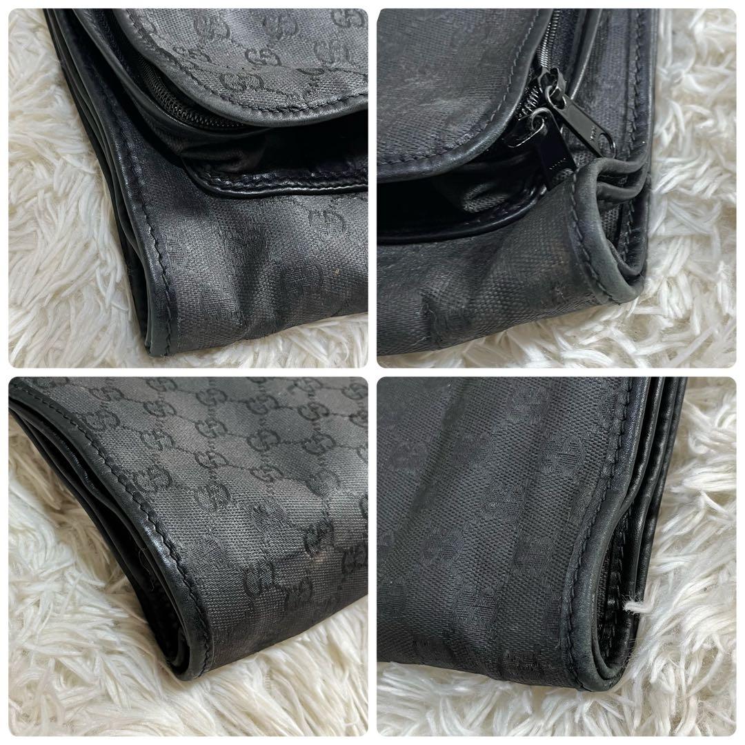 【美品】オールドグッチ　ガーメントバッグ　ネームタグ　GGキャンバス　ブラック