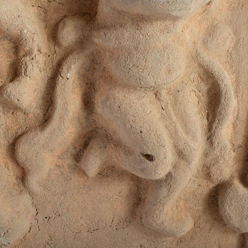 中国　朱泥　人物刻　陶版　壁飾　V　R6812