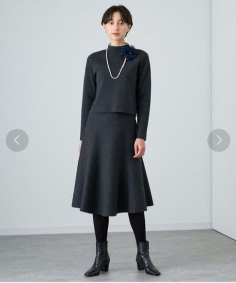 【美品】ANAYI　ファインメリノフレアニット スカート　チャコールグレー　36