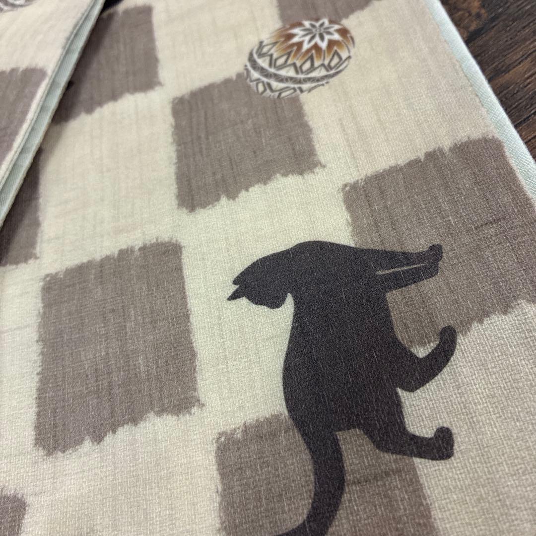 ☆日本製☆オシャレな正絹半幅帯☆百貨店取扱い品☆猫と市松☆43780円☆カフェ☆