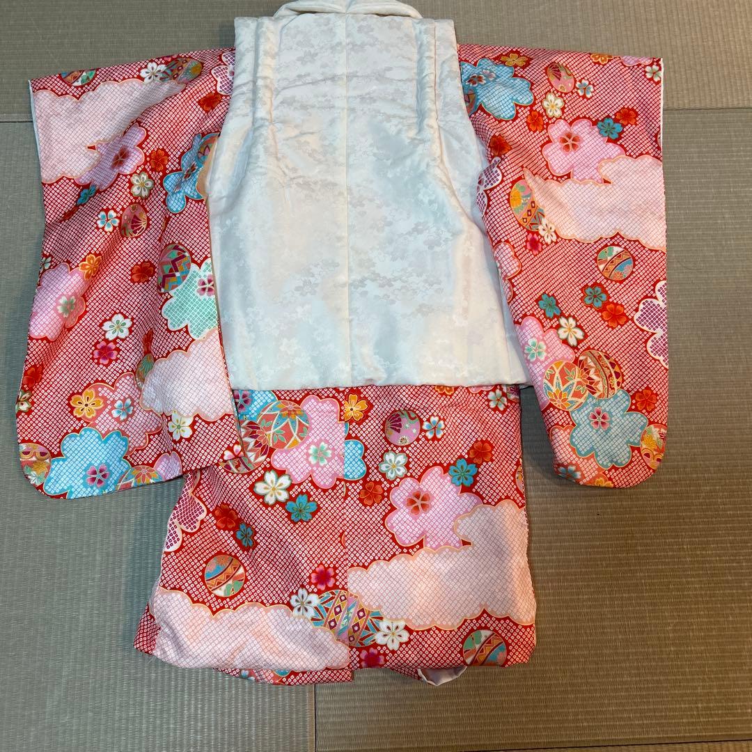 【白×ピンク絞り風】七五三 3歳 着物　被布コート12点セット　女の子　千歳飴