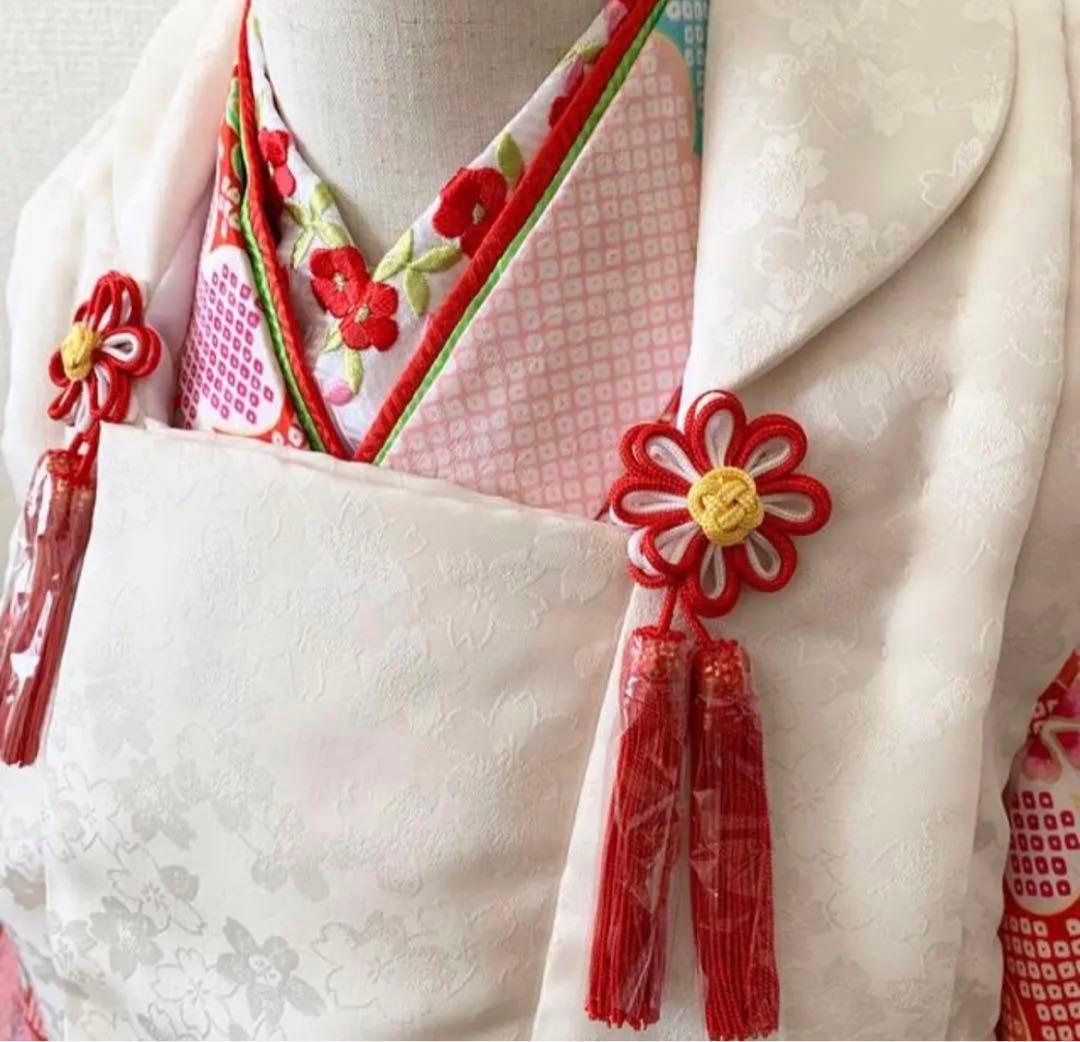 【白×ピンク絞り風】七五三 3歳 着物　被布コート12点セット　女の子　千歳飴