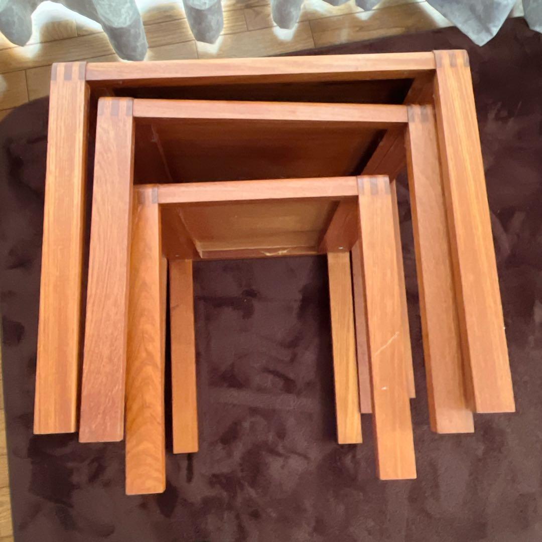 珍品】ネストテーブル 収納式机 ヴィンテージ チーク材 3台 木組み 組子
