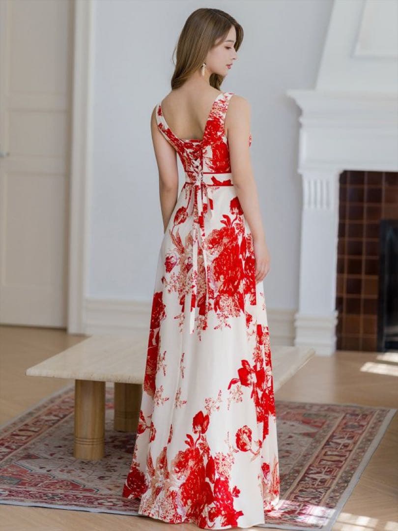 ERUKEI フラワープリント Aラインドレス