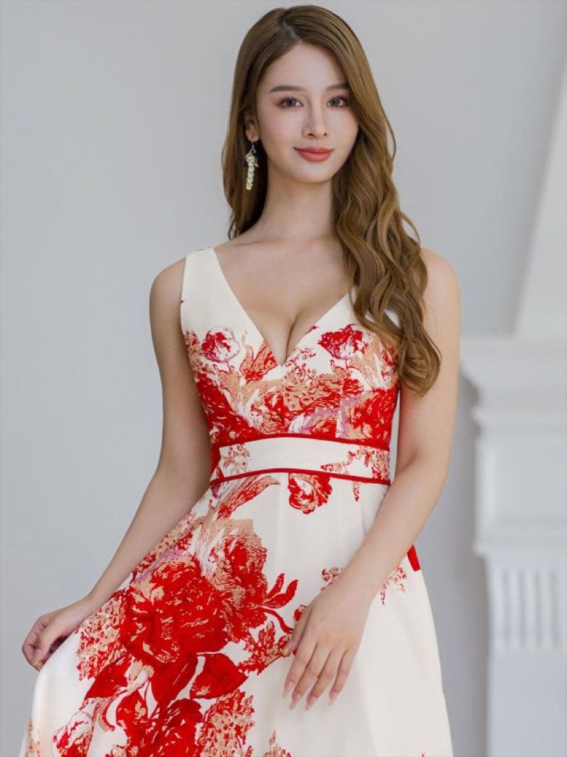 ERUKEI フラワープリント Aラインドレス